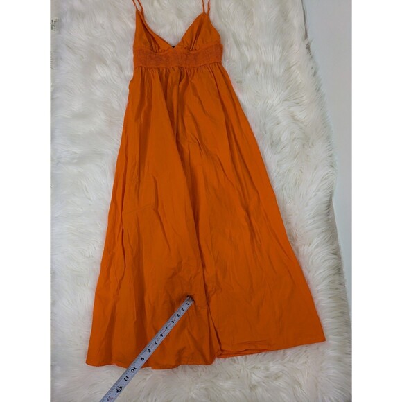 Zara Womens Orange Dress Long Sweatheart Neck Cotton Sleeveless Beach Size M - Picture 12 of 13